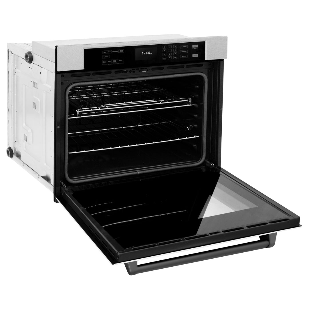 ZLINE 30 in. Autograph Edition Professional True Convection Single Wall Oven with Air Fry and Self Clean in Satin Stainless Steel with White Matte Door and Matte Black Handle (WASSZ-WM-30-MB)