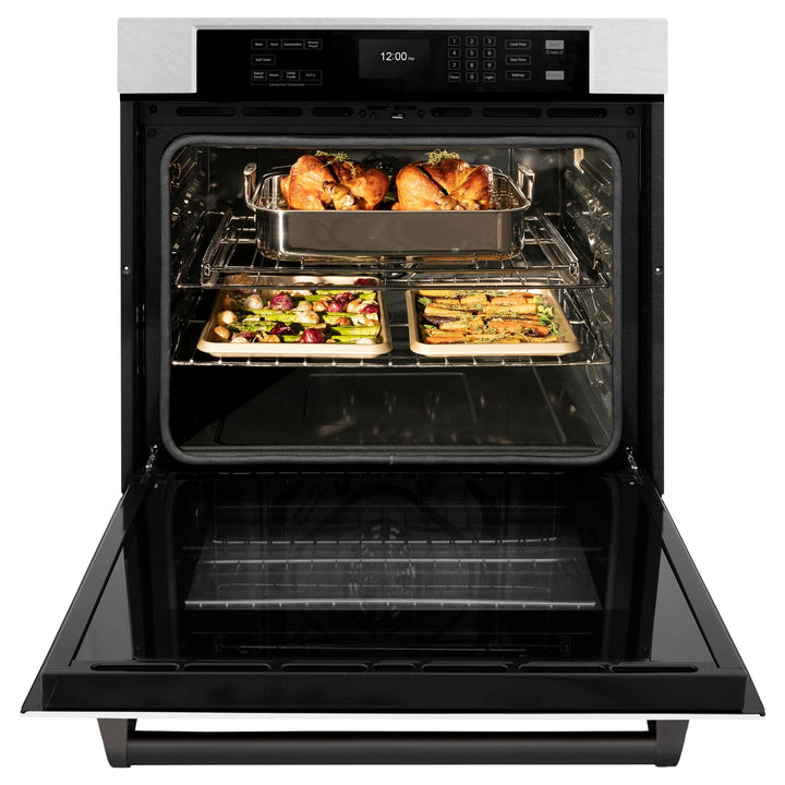 ZLINE 30 in. Autograph Edition Professional True Convection Single Wall Oven with Air Fry and Self Clean in Satin Stainless Steel with White Matte Door and Matte Black Handle (WASSZ-WM-30-MB)