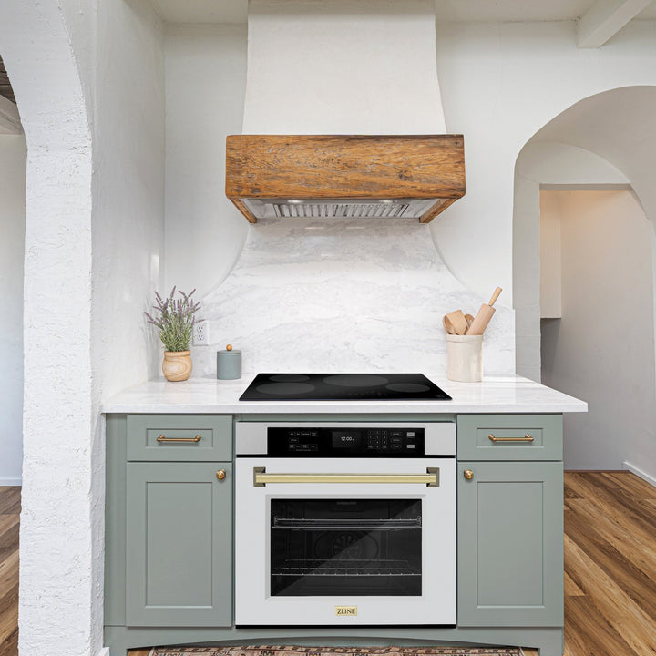 ZLINE 30 in. Autograph Edition Professional True Convection Single Wall Oven with Air Fry and Self Clean in Satin Stainless Steel with White Matte Door and Polished Gold Handle (WASSZ-WM-30-G)