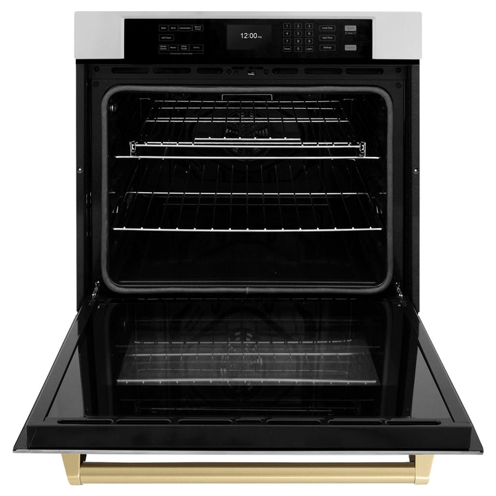ZLINE 30 in. Autograph Edition Professional True Convection Single Wall Oven with Air Fry and Self Clean in Stainless Steel with Champagne Bronze Handle (WASZ-30-CB)