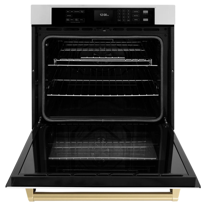 ZLINE 30 in. Autograph Edition Professional True Convection Single Wall Oven with Air Fry and Self Clean in Stainless Steel with White Matte Door and Champagne Bronze Handle (WASZ-WM-30-CB)