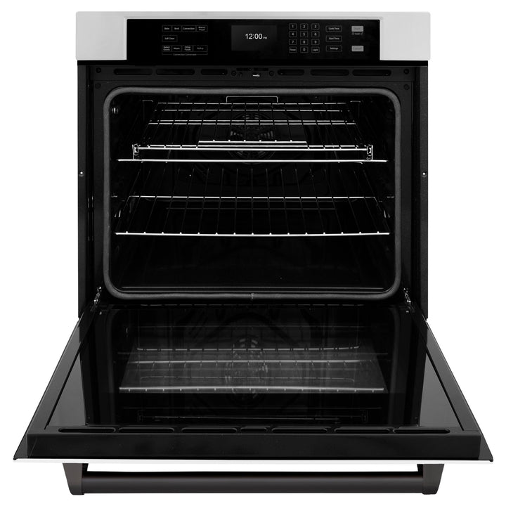 ZLINE 30 in. Autograph Edition Professional True Convection Single Wall Oven with Air Fry and Self Clean in Stainless Steel with White Matte Door and Matte Black Handle (WASZ-WM-30-MB)