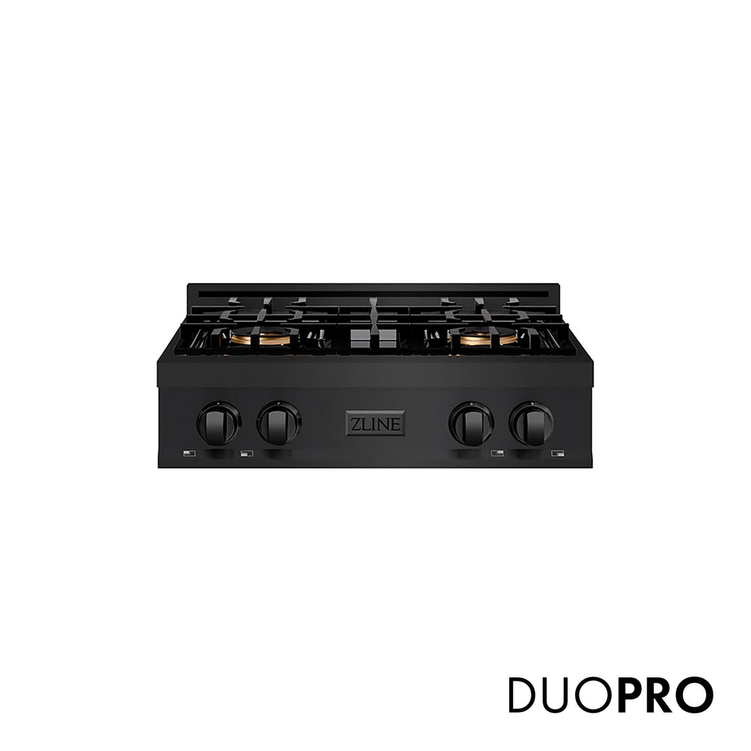 ZLINE 30 in. Classic Gas Rangetop with 4 Burner DuoProâ„¢ Cooktop in Black Stainless Steel (PCRTB-30)