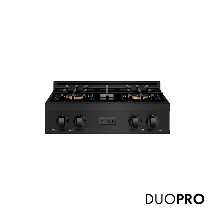 ZLINE 30 in. Classic Gas Rangetop with 4 Burner DuoProâ„¢ Cooktop in Black Stainless Steel (PCRTB-30)