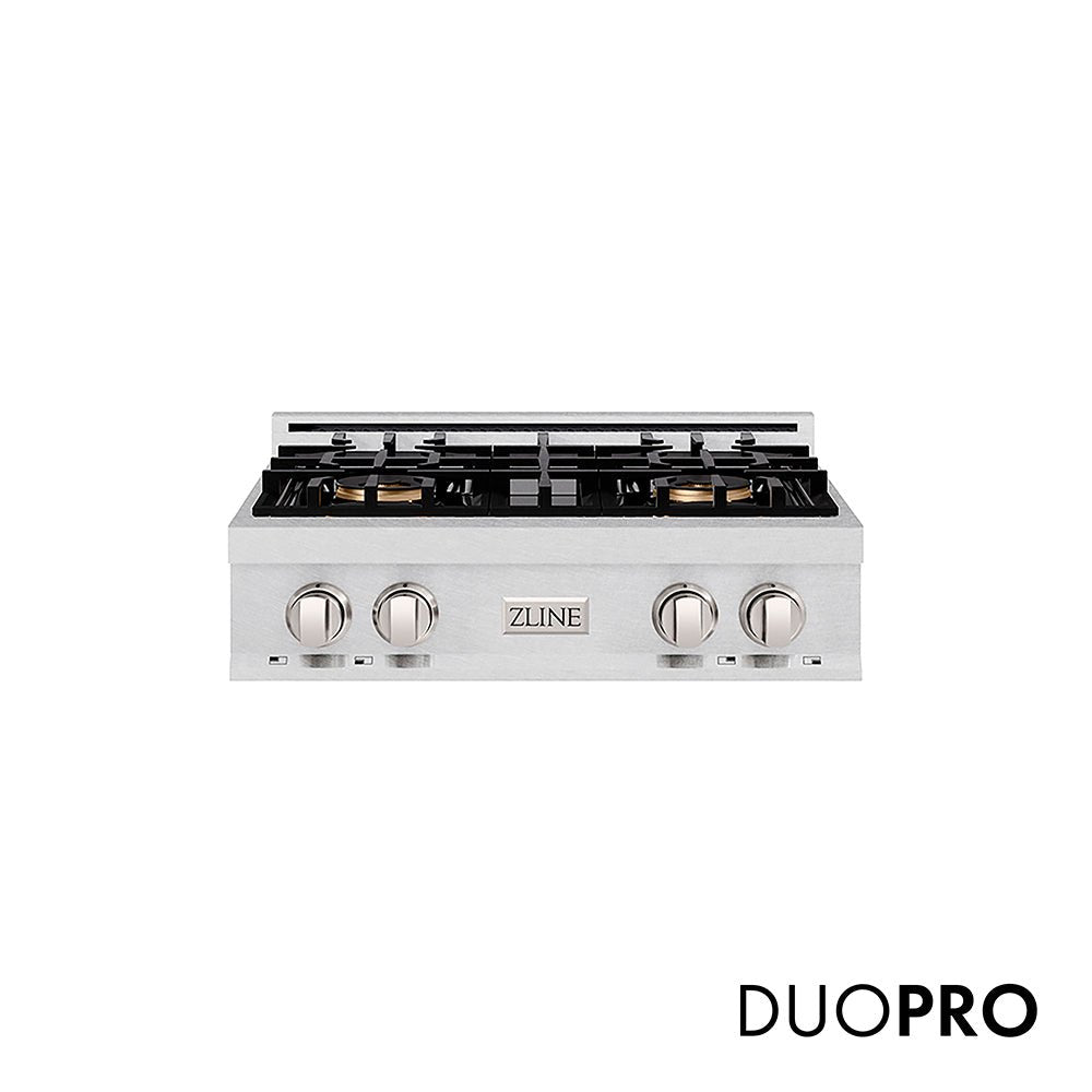 ZLINE 30 in. Classic Gas Rangetop with 4 Burner DuoProâ„¢ Cooktop in Satin Stainless Steel (PCRTS-30)