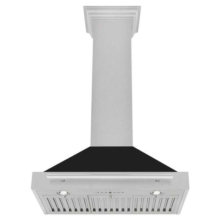 ZLINE 30 in. Convertible Fingerprint Resistant Satin Stainless Steel Range Hood with Black Matte Shell and Stainless Steel Handle (KB4SNX-BLM-30)
