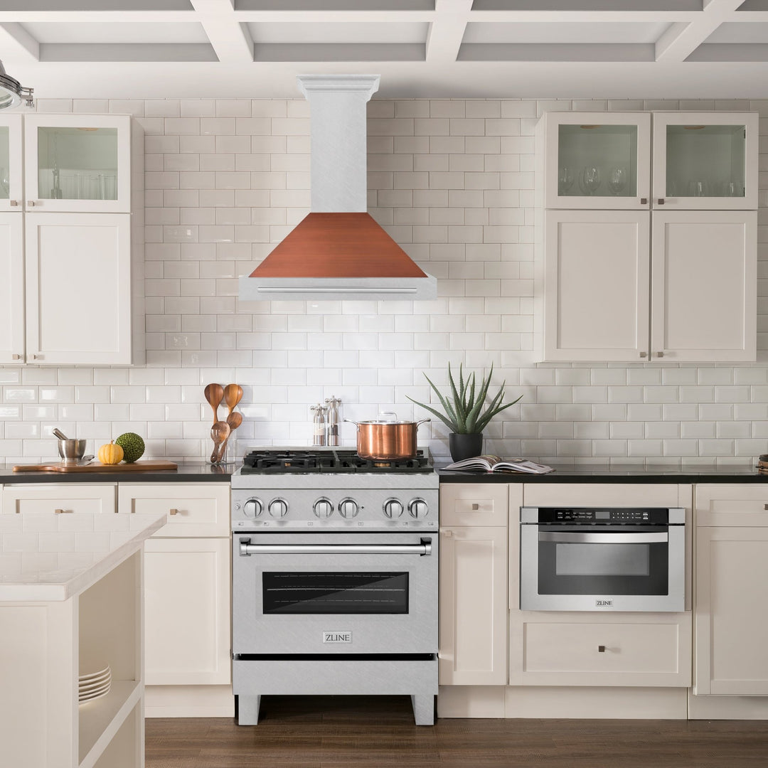ZLINE 30 in. Convertible Fingerprint Resistant Satin Stainless Steel Range Hood with Copper Shell and Stainless Steel Handle (KB4SNX-C-30)