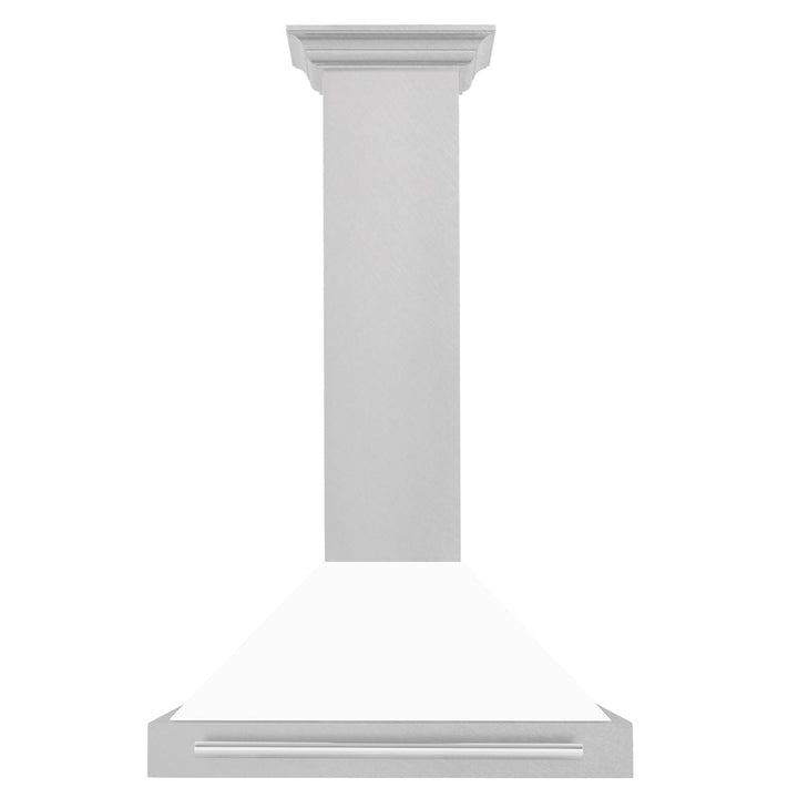ZLINE 30 in. Convertible Satin Stainless Steel Wall Mount Range Hood with White Matte Shell and Stainless Steel Handle (KB4SNX-WM-30)
