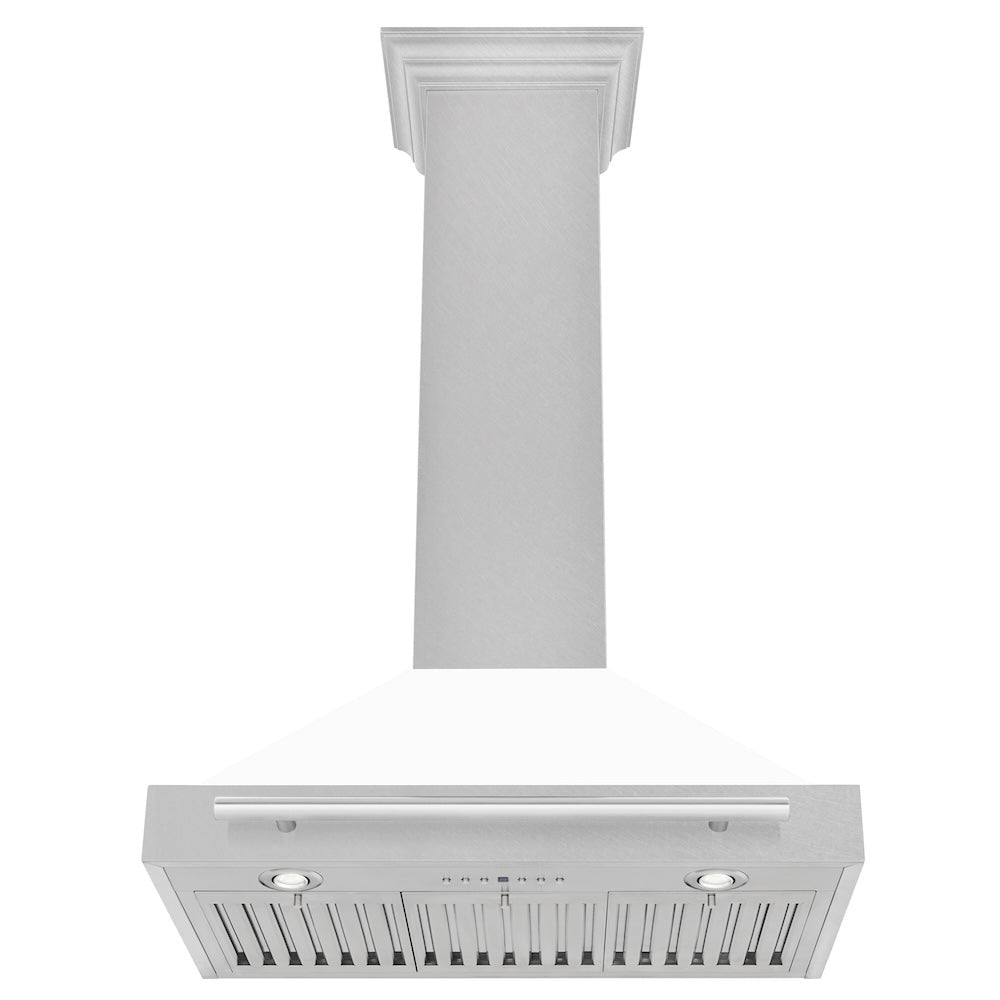 ZLINE 30 in. Convertible Satin Stainless Steel Wall Mount Range Hood with White Matte Shell and Stainless Steel Handle (KB4SNX-WM-30)