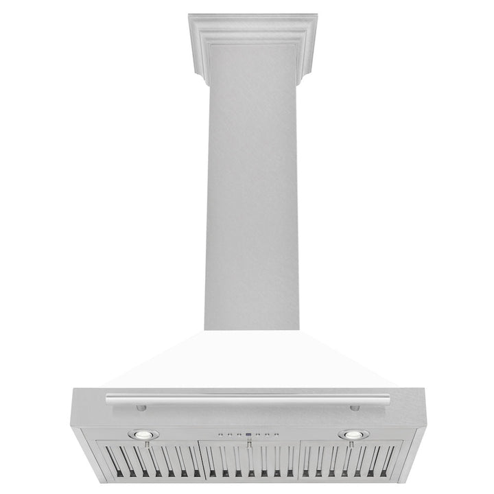 ZLINE 30 in. Convertible Satin Stainless Steel Wall Mount Range Hood with White Matte Shell and Stainless Steel Handle (KB4SNX-WM-30)