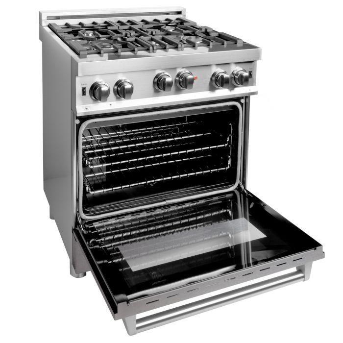 ZLINE 30 in. Gas Range with DuraSnow®Door & 30 in. Range Hood Appliance Package, 2KP-RGSNRH30