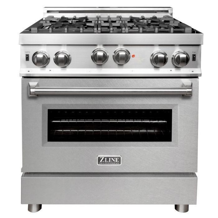 ZLINE 30 in. Gas Range with DuraSnow®Door & 30 in. Range Hood Appliance Package, 2KP-RGSNRH30
