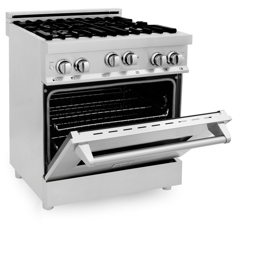 ZLINE 30 in. Kitchen Package with Stainless Steel Gas Range, Range Hood, Microwave Drawer and Tall Tub Dishwasher (4KP-RGRH30-MWDWV)
