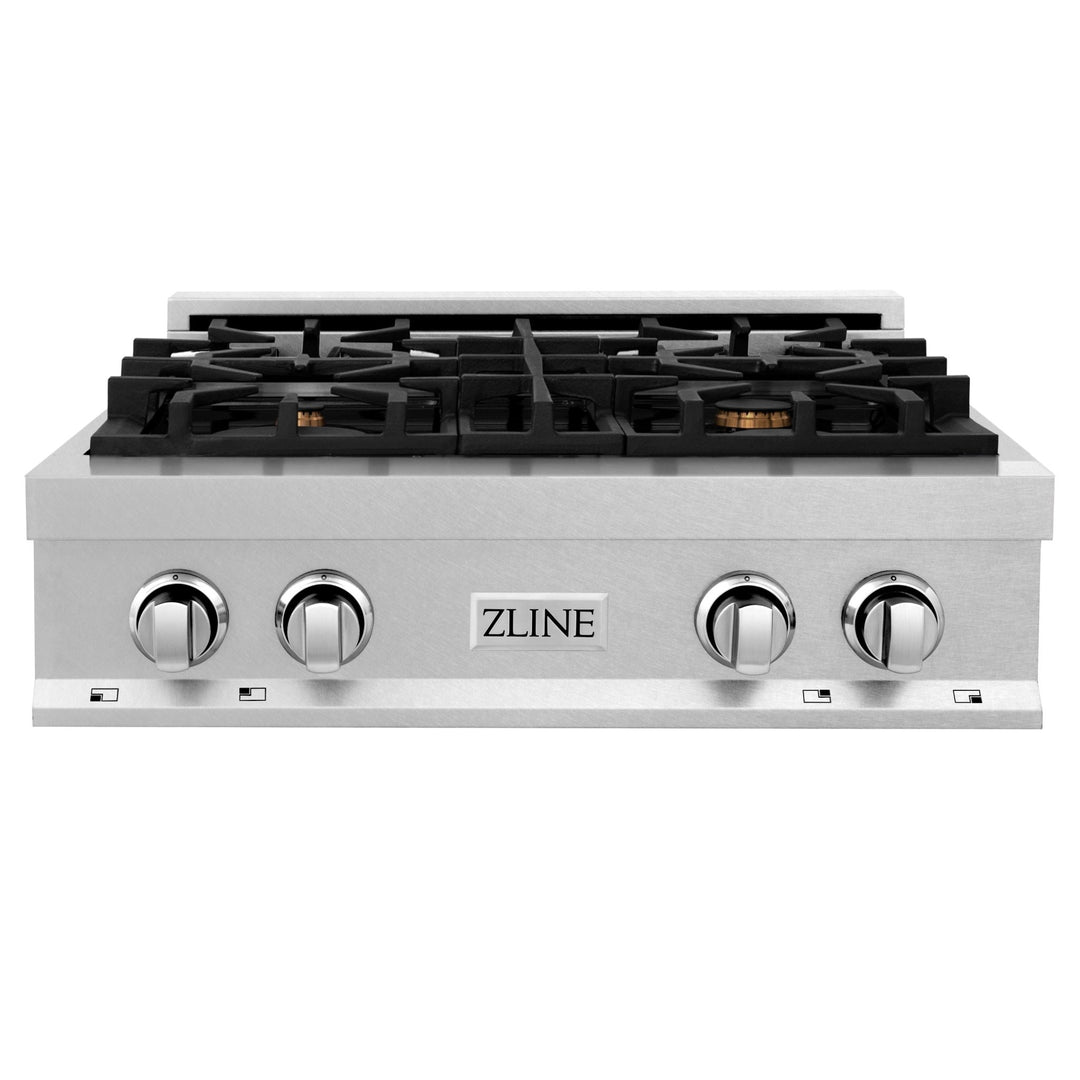 ZLINE 30 in. Legacy Gas Rangetop with 4 Brass Burners and Porcelain Cooktop in Satin Stainless Steel (RTS-BR-30)