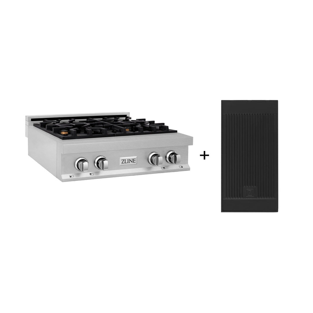 ZLINE 30 in. Legacy Gas Rangetop with 4 Brass Burners and Porcelain Cooktop in Satin Stainless Steel with Griddle (RTS-BR-GR-30)