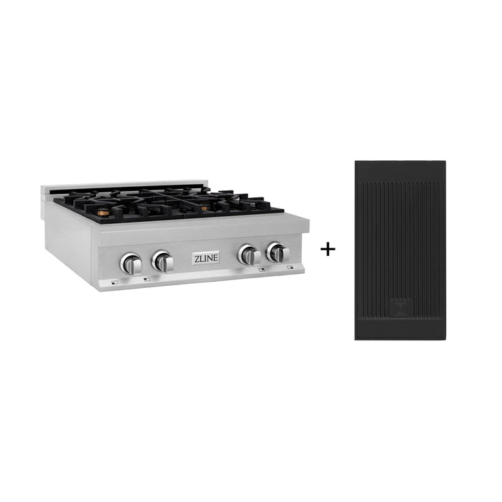 ZLINE 30 in. Legacy Gas Rangetop with 4 Brass Burners and Porcelain Cooktop in Satin Stainless Steel with Griddle (RTS-BR-GR-30)