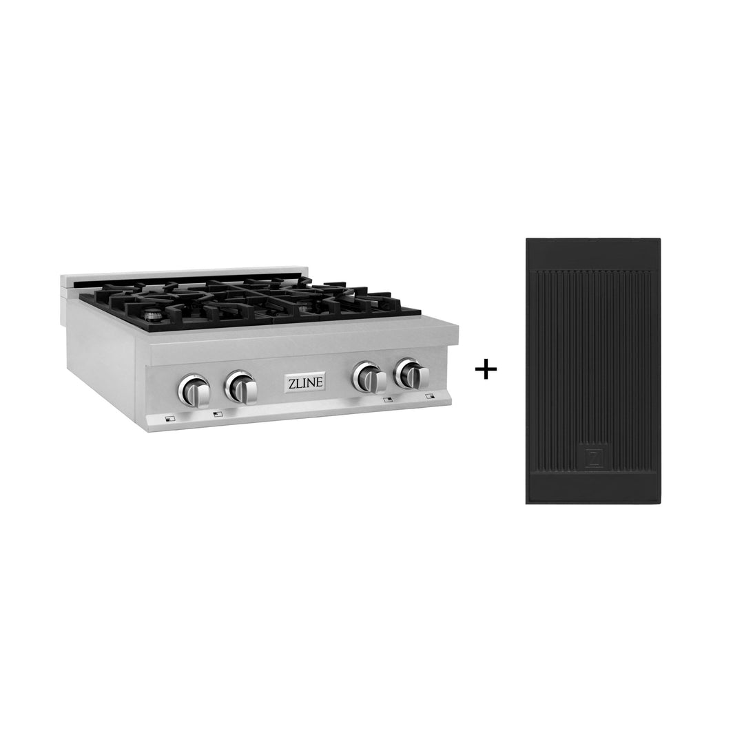 ZLINE 30 in. Legacy Gas Rangetop with 4 Burners and Porcelain Cooktop in Satin Stainless Steel with Griddle (RTS-GR-30)