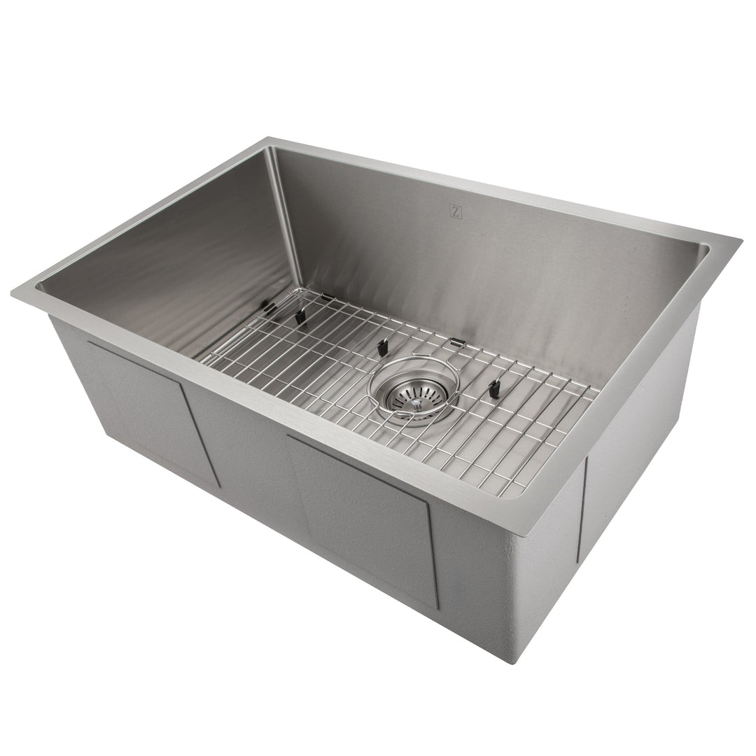 ZLINE 30 in. Meribel Undermount Single Bowl Stainless Steel Kitchen Sink with Bottom Grid (SRS-30)