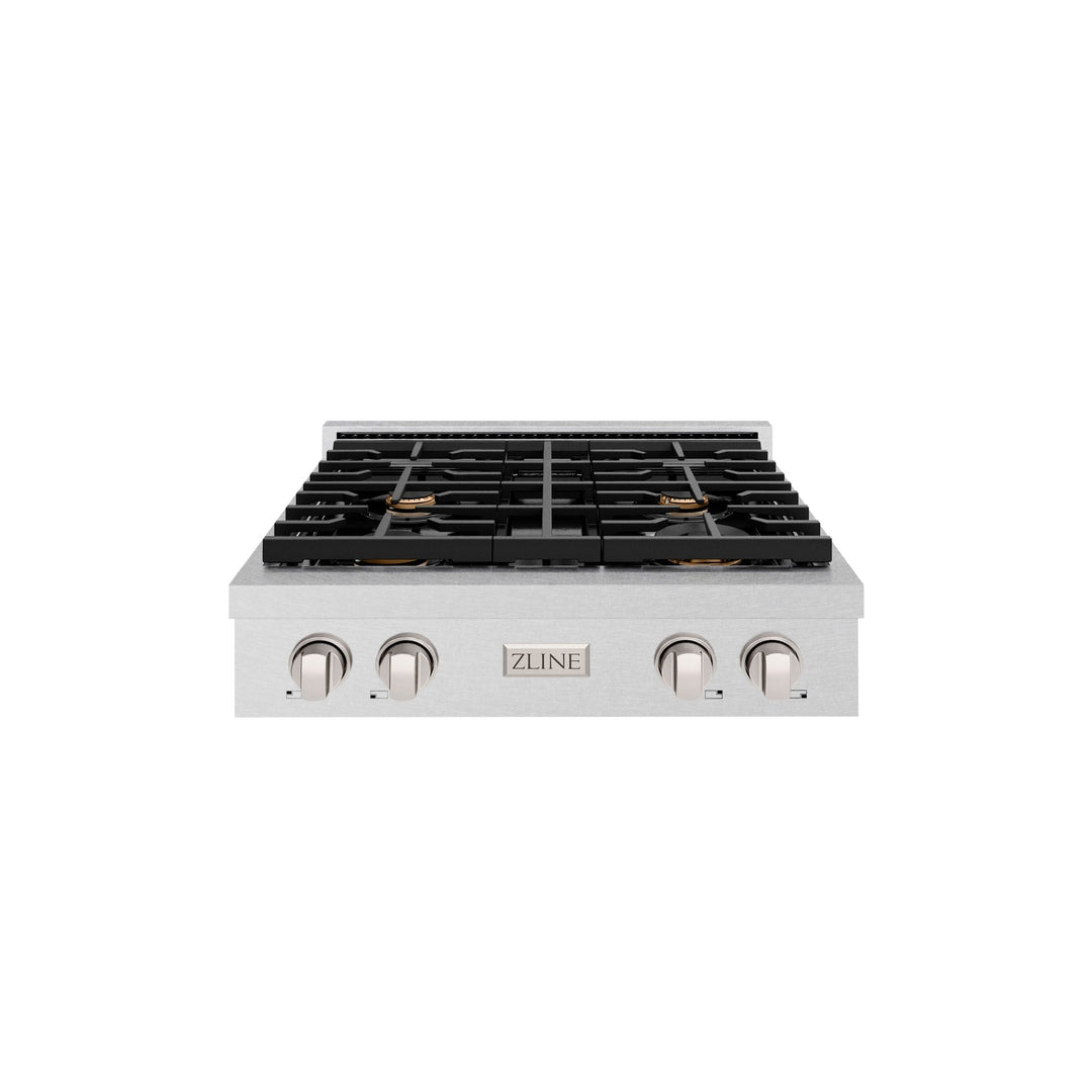 ZLINE 30 in. Paramount Gas Rangetop with 4 Brass Burners and Porcelain Cooktop in Satin Stainless Steel (SRTS-BR-30)