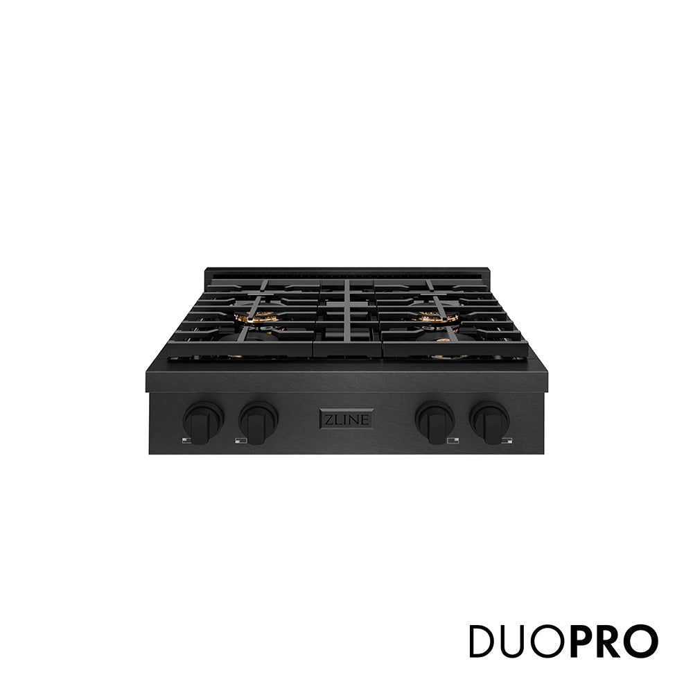 ZLINE 30 in. Paramount Gas Rangetop with 4 Burner DuoProâ„¢ Cooktop in Black Satin Stainless Steel (PSRTBS-30)