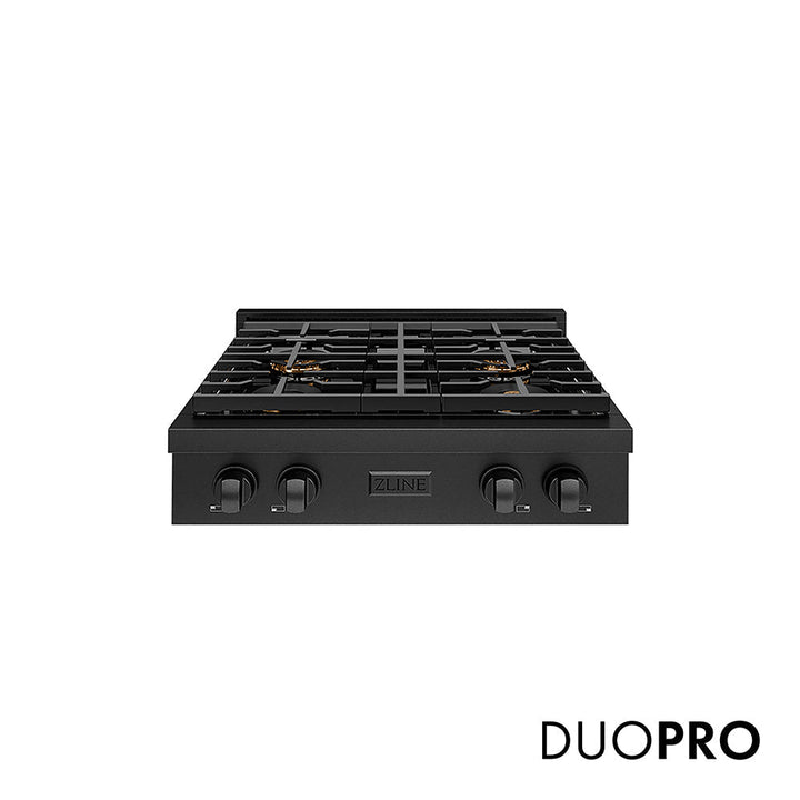 ZLINE 30 in. Paramount Gas Rangetop with 4 Burner DuoProâ„¢ Cooktop in Black Stainless Steel (PSRTB-30)