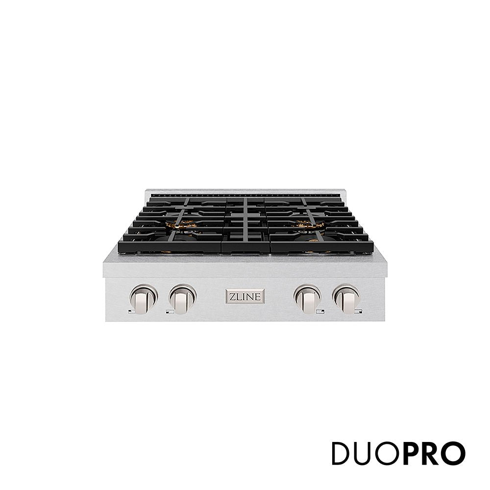 ZLINE 30 in. Paramount Gas Rangetop with 4 Burner DuoProâ„¢ Cooktop in Satin Stainless Steel (PSRTS-30)