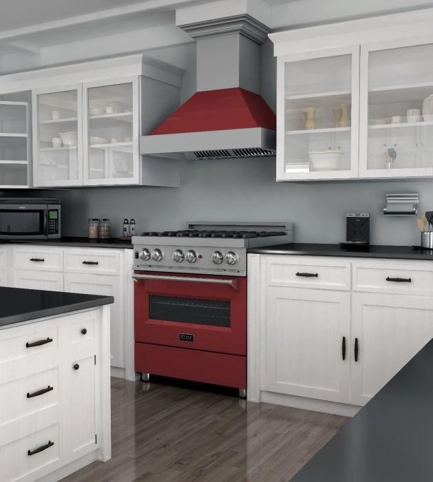 ZLINE 30 in. Professional Dual Fuel Range in DuraSnow® Stainless with Red Matte Door, RAS-RM-30