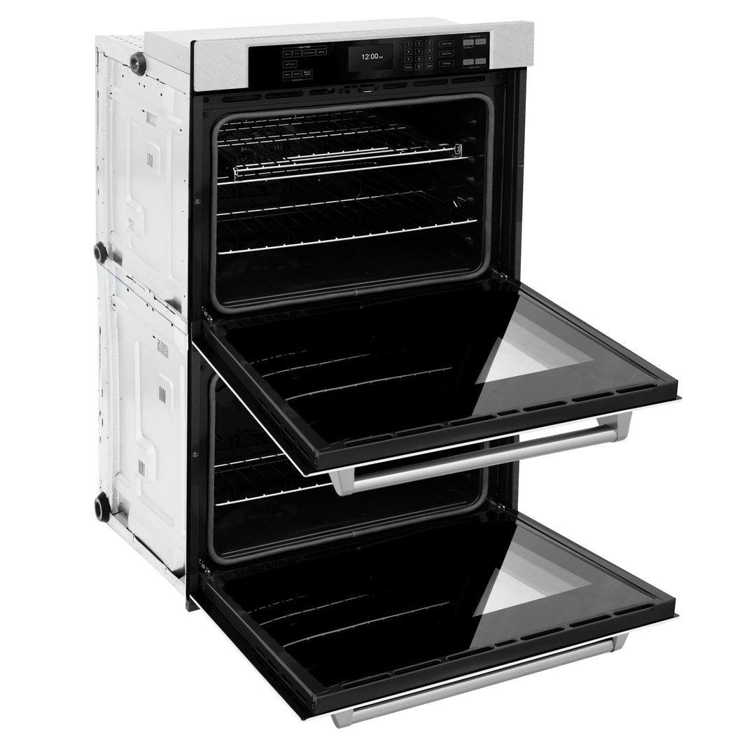 ZLINE 30 in. Professional True Convection Double Wall Oven with Air Fry and Self Clean in Satin Stainless Steel with White Matte Doors (WADS-WM-30)