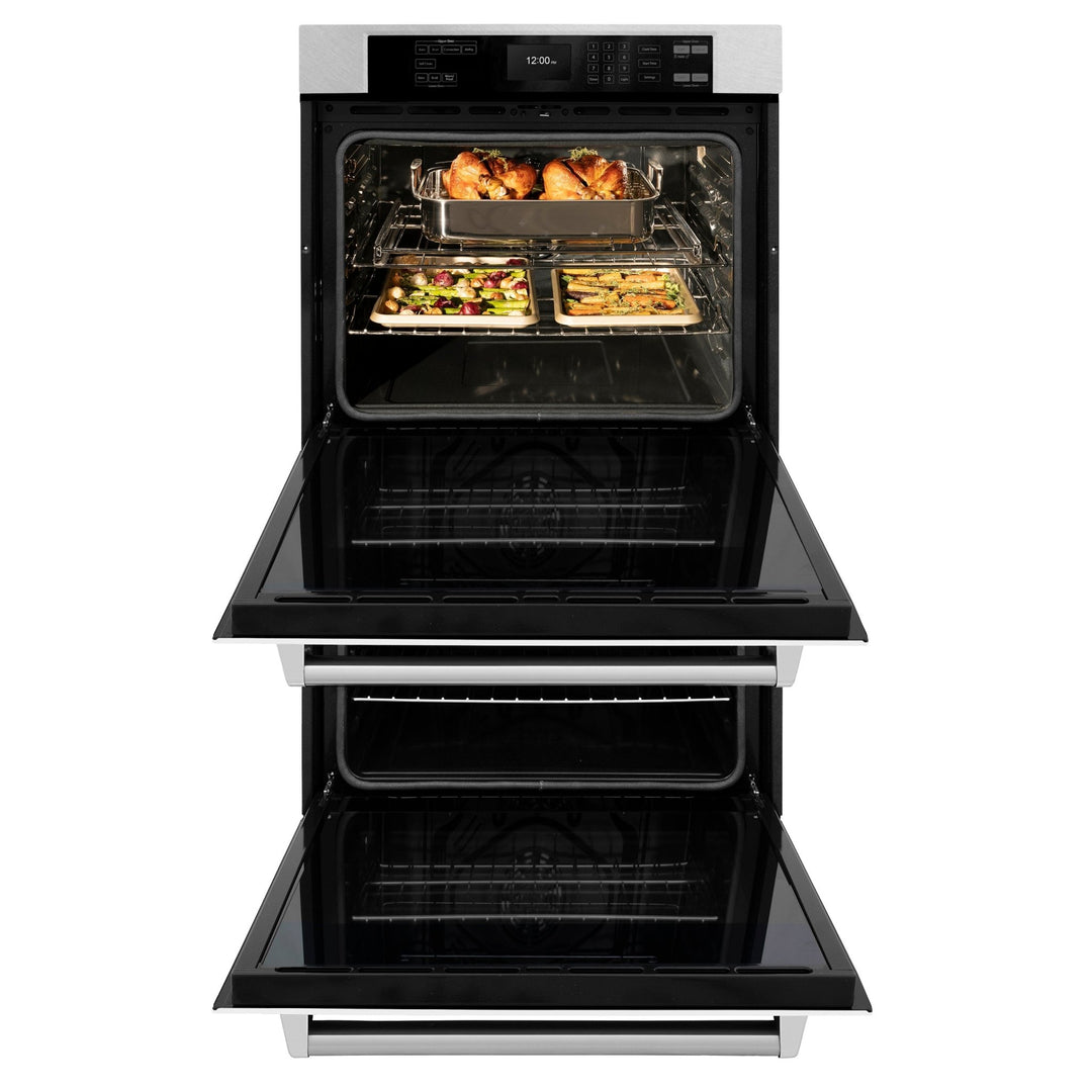 ZLINE 30 in. Professional True Convection Double Wall Oven with Air Fry and Self Clean in Satin Stainless Steel with White Matte Doors (WADS-WM-30)