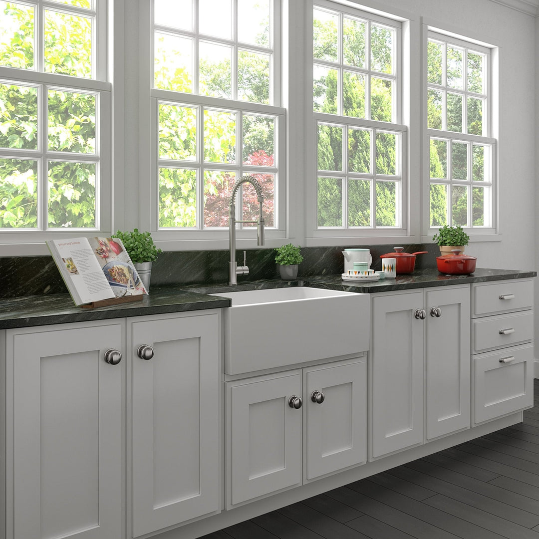 ZLINE 30 in. Venice Farmhouse Apron Front Reversible Single Bowl Fireclay Kitchen Sink with Bottom Grid in White Gloss (FRC5119-WH-30)
