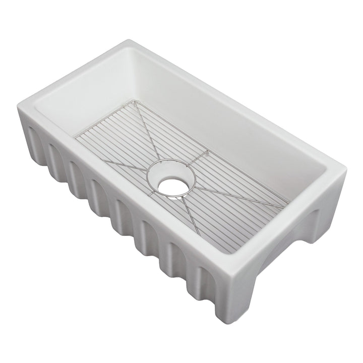 ZLINE 30 in. Venice Farmhouse Apron Front Reversible Single Bowl Fireclay Kitchen Sink with Bottom Grid in White Gloss (FRC5119-WH-30)