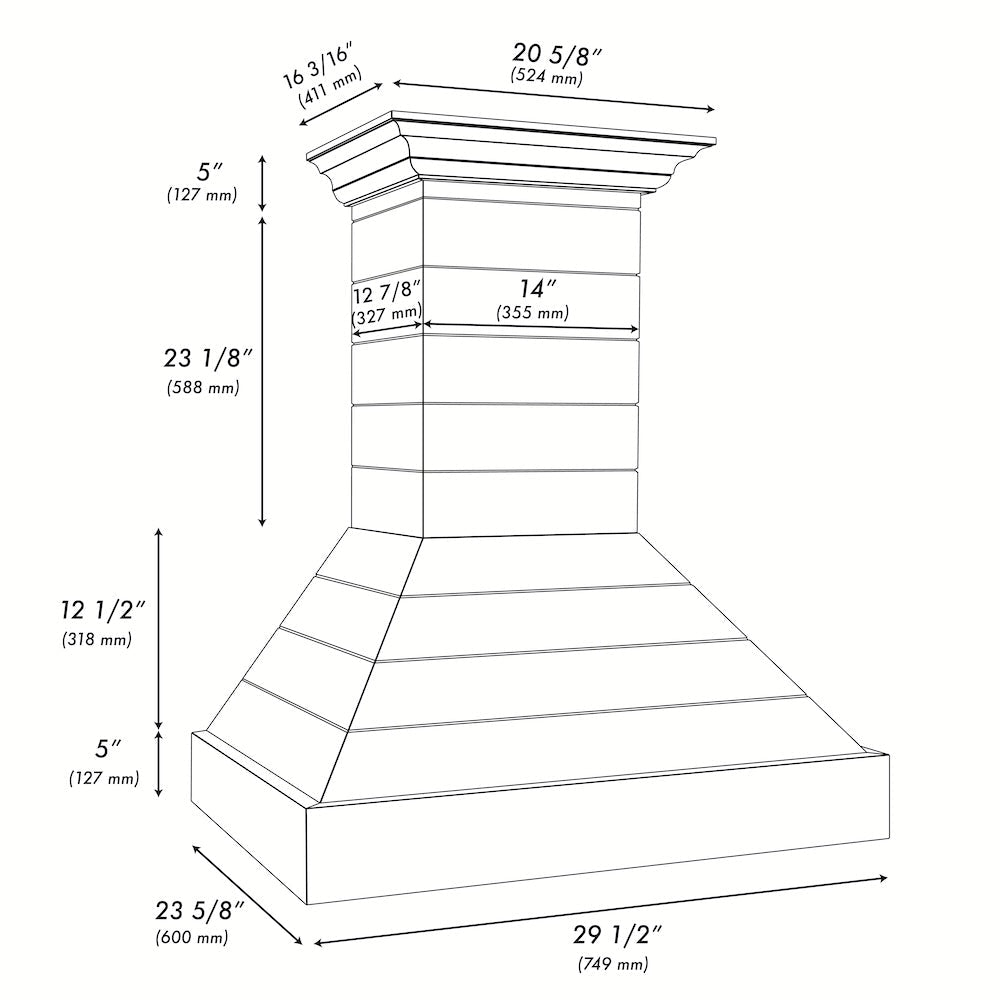 ZLINE 30 in. Wooden Wall Mount Range Hood in Rustic Shiplap Black Finish with Stainless Steel Accents (365CC-30)