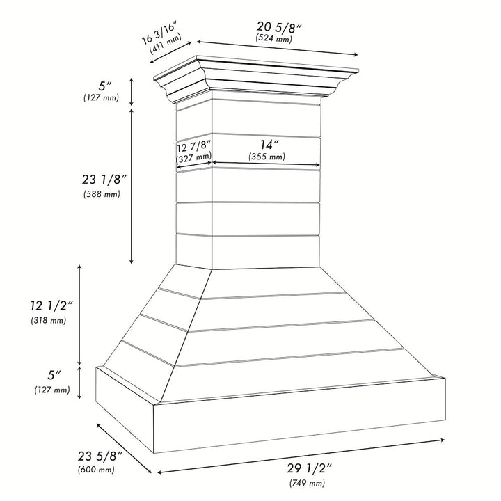 ZLINE 30 in. Wooden Wall Mount Range Hood in Rustic Shiplap Black Finish with Stainless Steel Accents (365CC-30)