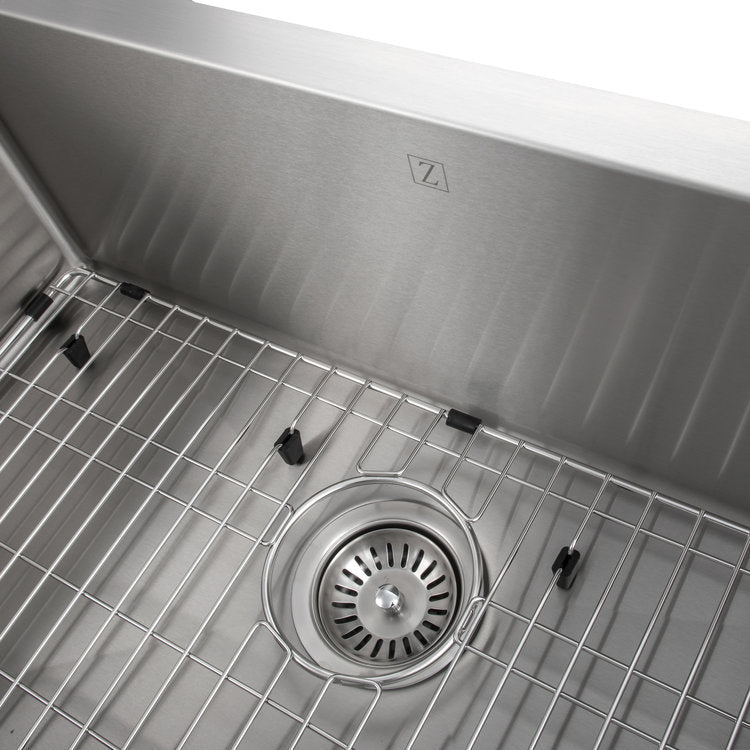 ZLINE 30 in. Zermatt Farmhouse Apron Mount Single Bowl Stainless Steel Kitchen Sink with Bottom Grid (SAS-30)