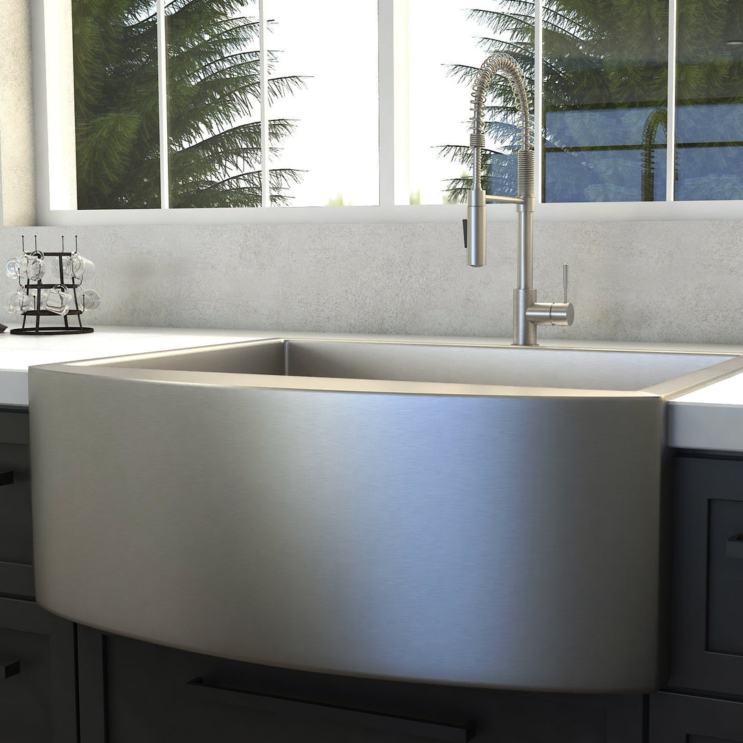 ZLINE 30 in. Zermatt Farmhouse Apron Mount Single Bowl Stainless Steel Kitchen Sink with Bottom Grid (SAS-30)