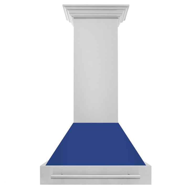ZLINE 30" Stainless Steel Range Hood with Blue Matte Shell and Stainless Steel Handle (8654STX-BM-30)