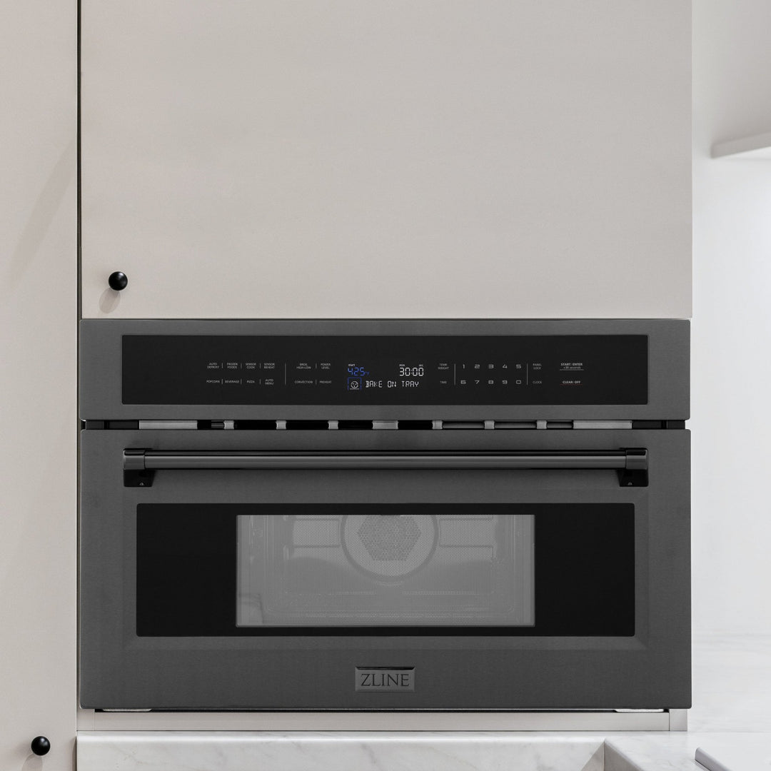 ZLINE 30â€ 1.6 cu ft. Built-in Convection Microwave Oven in Black Stainless Steel with Speed and Sensor Cooking (MWO-30-BS)