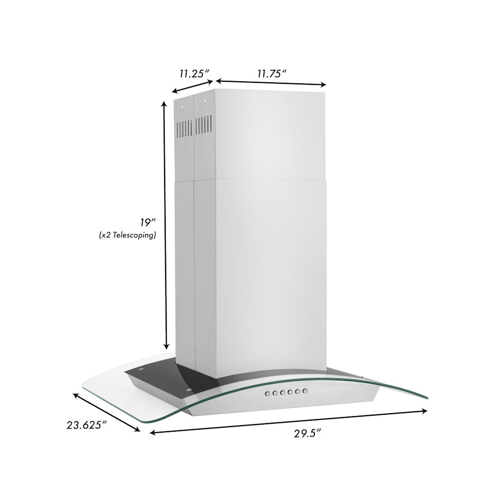ZLINE 30â€ Alpine Series Convertible Island Mount Range Hood in Stainless Steel with Remote Control, LED lighting, and Dishwasher-Safe Baffle Filters (ALP70IS-30)