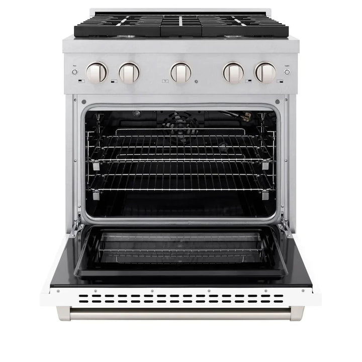 ZLINE Paramount 30" 4.2 cu. ft. Gas Range with Convection Oven in DuraSnow® Stainless Steel with White Matte Door, SGRS-WM-30