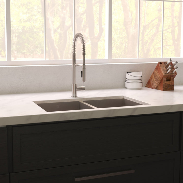 ZLINE 33 in. Anton Undermount Double Bowl Satin Stainless Steel Kitchen Sink with Bottom Grid (SR50D-33S)