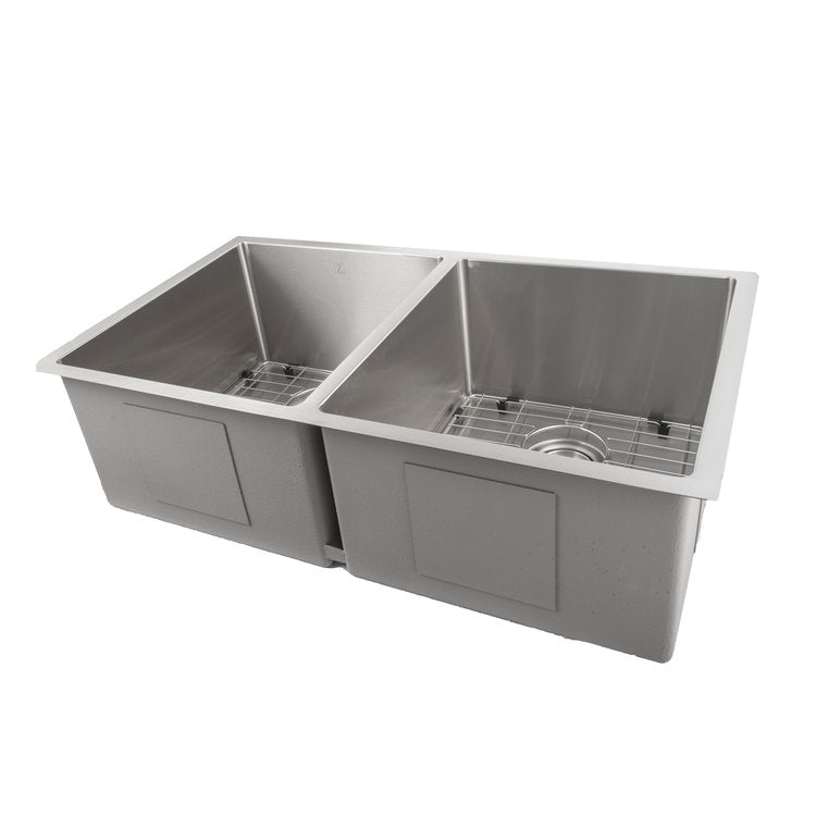 ZLINE 33 in. Anton Undermount Double Bowl Stainless Steel Kitchen Sink with Bottom Grid (SR50D-33)