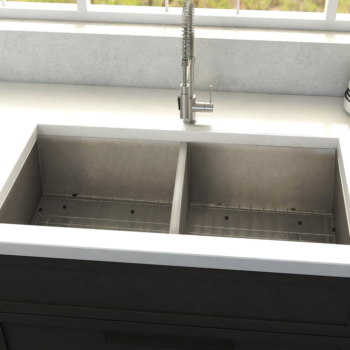 ZLINE 33 in. Anton Undermount Double Bowl Stainless Steel Kitchen Sink with Bottom Grid (SR50D-33)