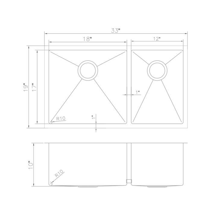 ZLINE 33 in. Chamonix Undermount Double Bowl Stainless Steel Kitchen Sink with Bottom Grid (SR60D-33)