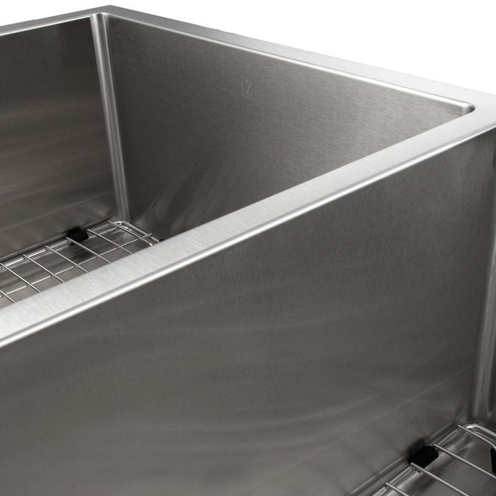 ZLINE 33 in. Chamonix Undermount Double Bowl Stainless Steel Kitchen Sink with Bottom Grid (SR60D-33)