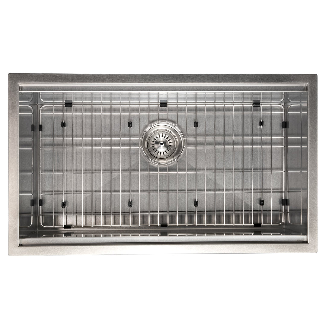 ZLINE 33 in. Garmisch Undermount Single Bowl Satin Stainless Steel Kitchen Sink with Bottom Grid and Accessories (SLS-33S)