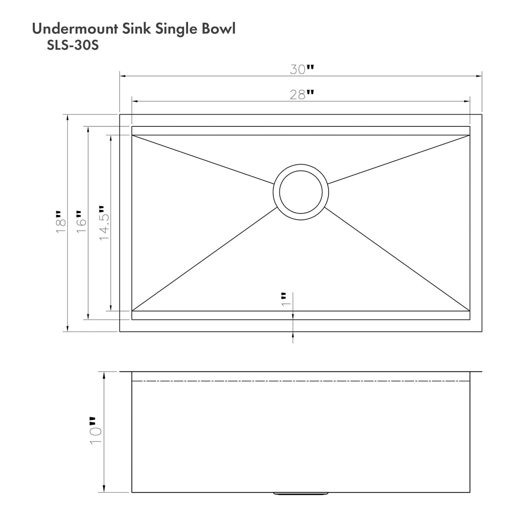 ZLINE 33 in. Garmisch Undermount Single Bowl Satin Stainless Steel Kitchen Sink with Bottom Grid and Accessories (SLS-33S)