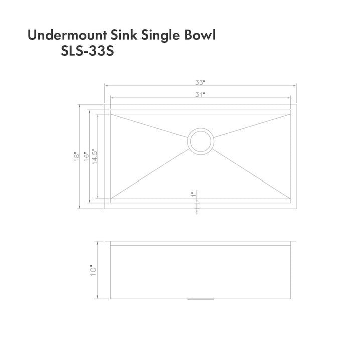 ZLINE 33 in. Garmisch Undermount Single Bowl Satin Stainless Steel Kitchen Sink with Bottom Grid and Accessories (SLS-33S)