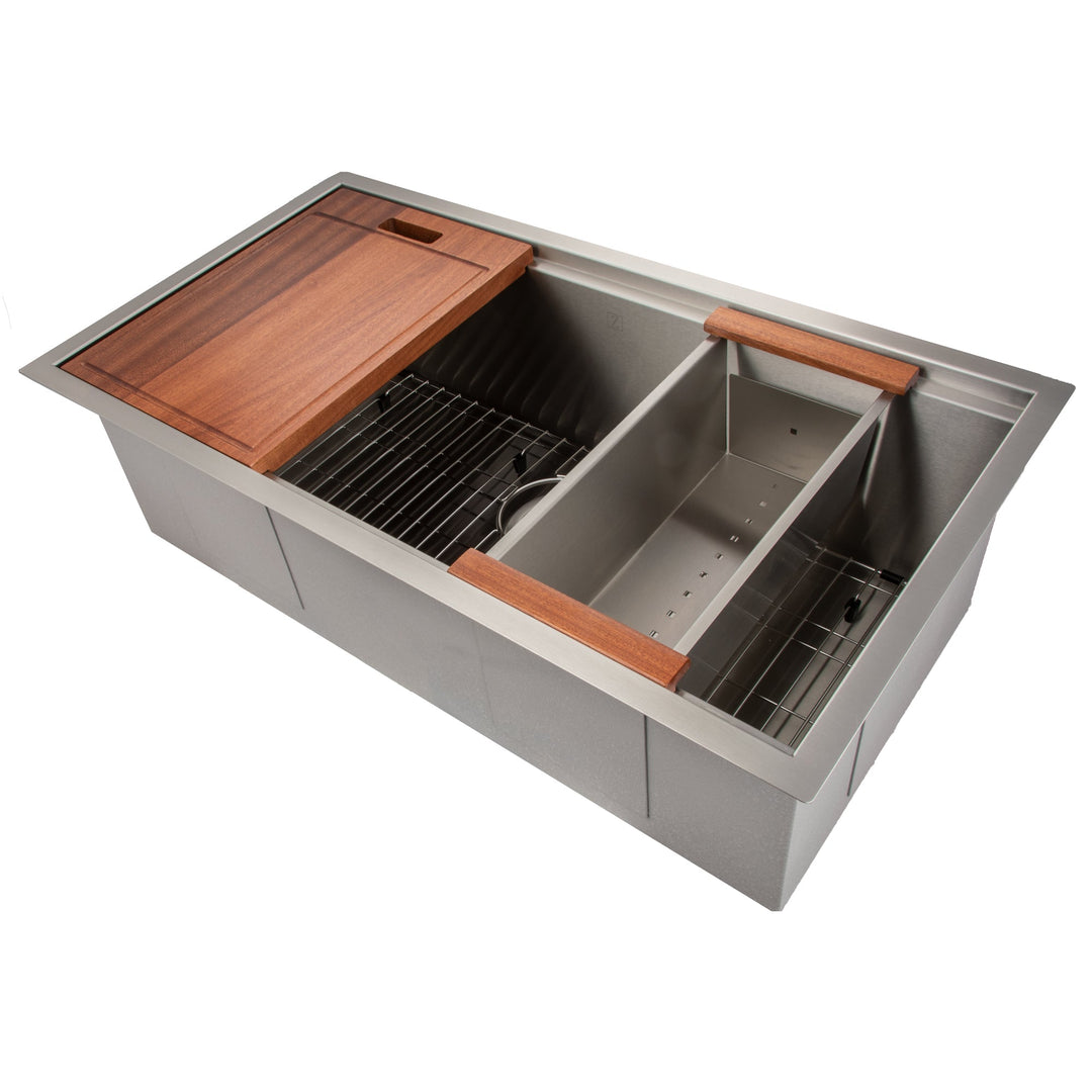ZLINE 33 in. Garmisch Undermount Single Bowl Stainless Steel Kitchen Sink with Bottom Grid and Accessories (SLS-33)