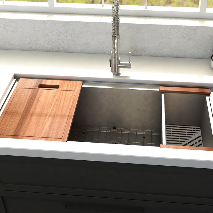 ZLINE 33 in. Garmisch Undermount Single Bowl Stainless Steel Kitchen Sink with Bottom Grid and Accessories (SLS-33)