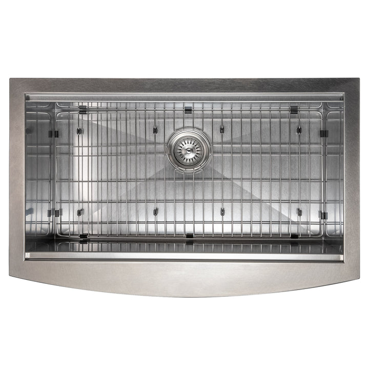 ZLINE 33 in. Moritz Farmhouse Apron Mount Single Bowl Satin Stainless Steel Kitchen Sink with Bottom Grid and Accessories (SLSAP-33S)